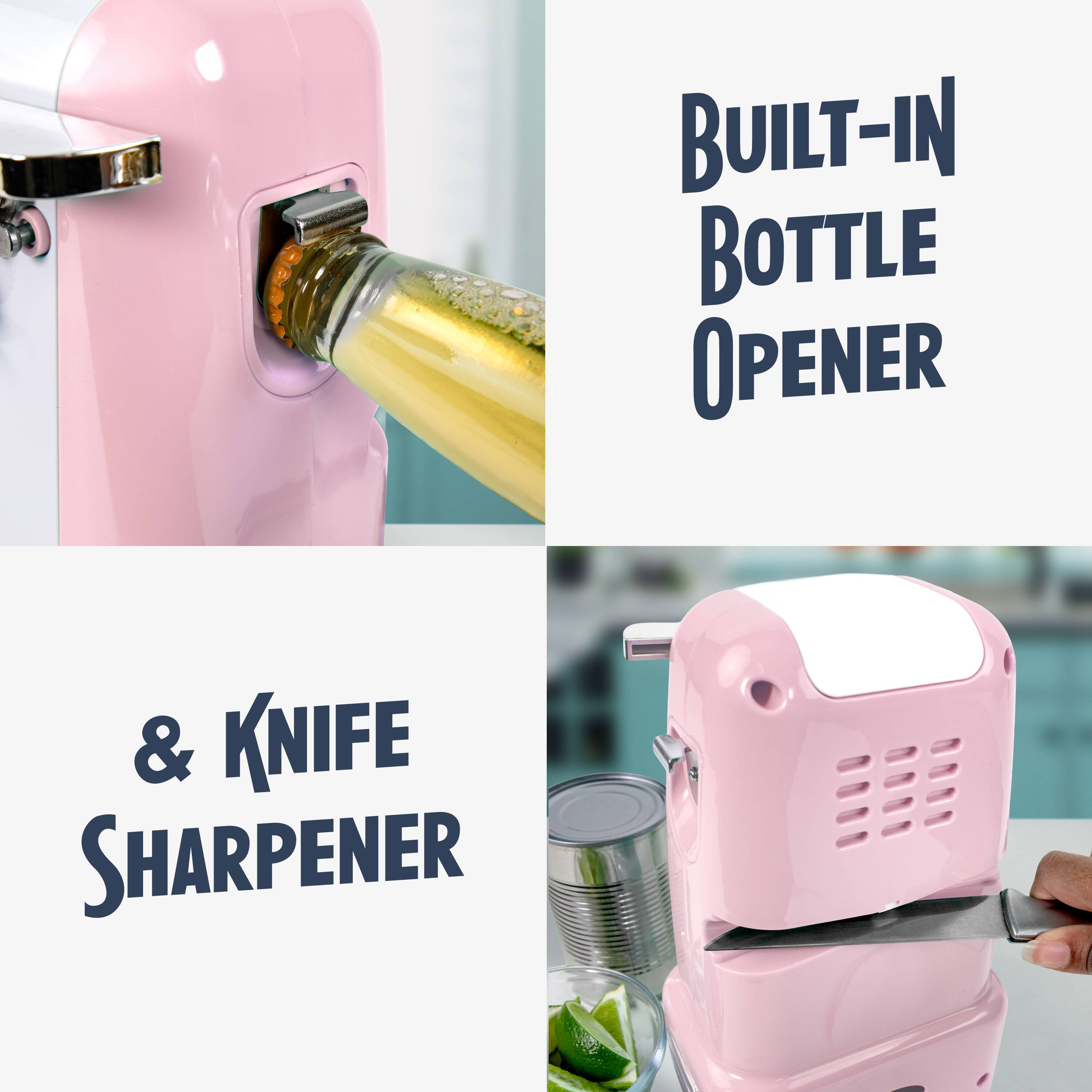 BUILT-IN BOTTLE OPENER & KNIFE SHARPENER