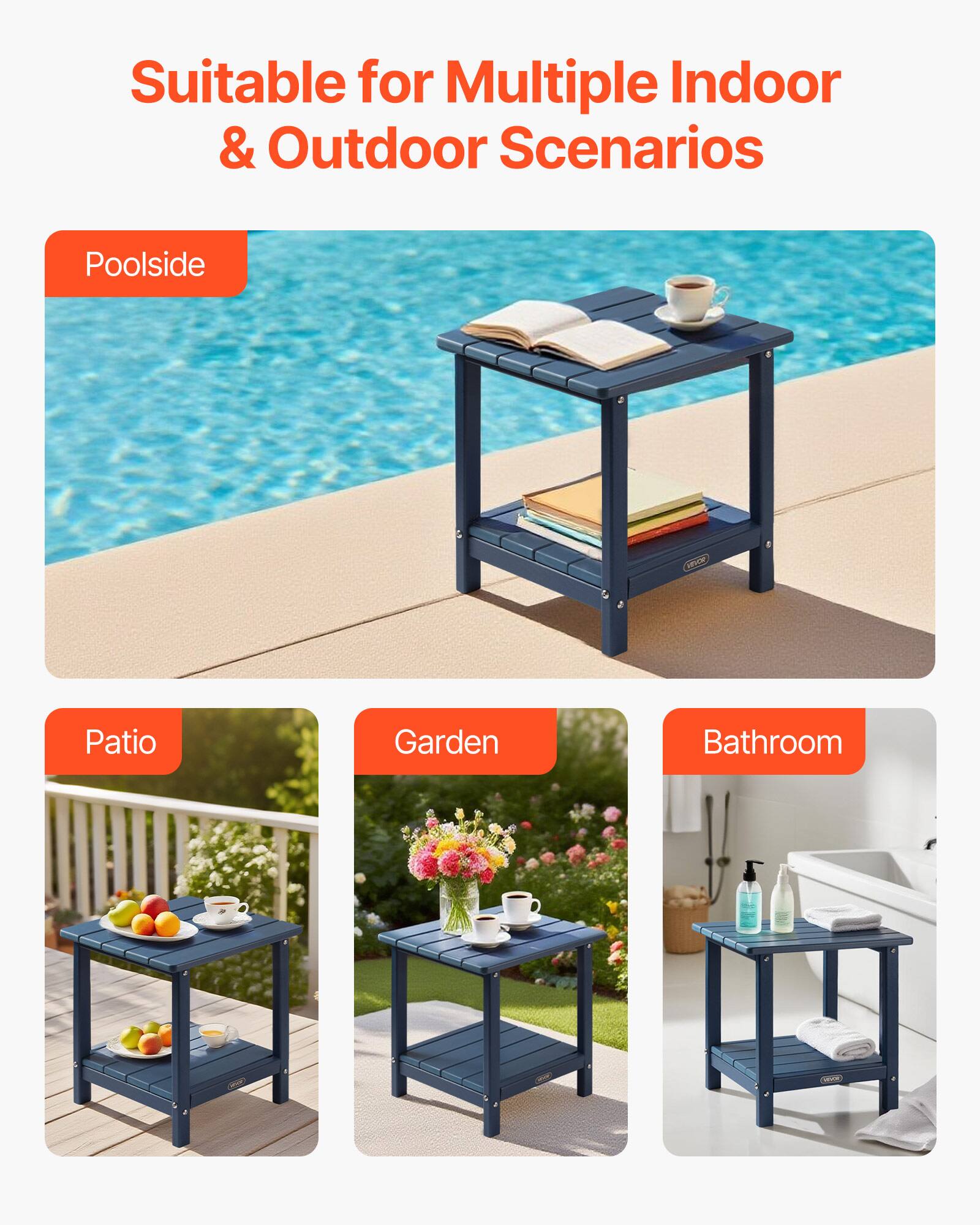Suitable for Multiple Indoor & Outdoor Scenarios

- Poolsides
- Patio
- Garden
- Bathroom