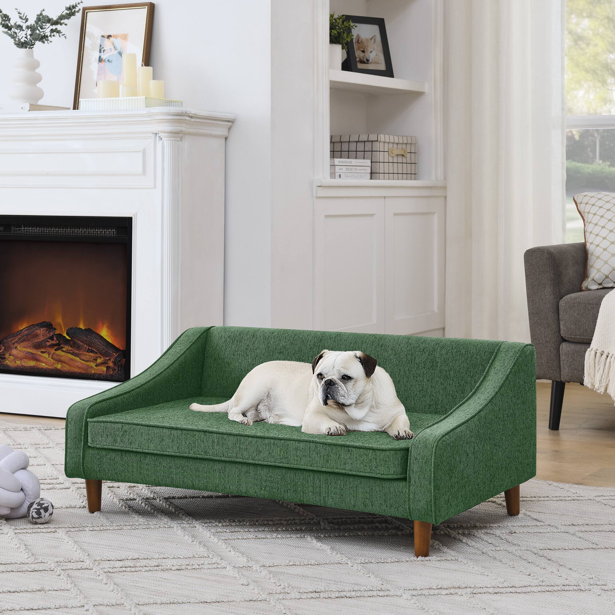 Angle. APRILSOUL - Durable Elevated Dog Sofa Bed Pet sofa with modern irregular armrest design Comfortable soft dog sofa Green - Green.