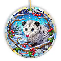 Front. OrnamentallyYou - Frosty Possum in Berry Branches Ornament Playful Winter Wonderland for Holiday Tree Decor - Multi-colored.