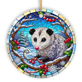 OrnamentallyYou - Frosty Possum in Berry Branches Ornament Playful Winter Wonderland for Holiday Tree Decor - Multi-colored