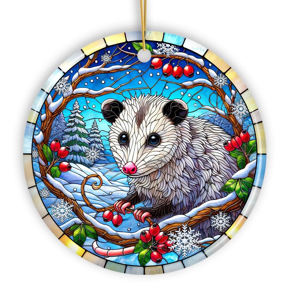 Front. OrnamentallyYou - Frosty Possum in Berry Branches Ornament Playful Winter Wonderland for Holiday Tree Decor - Multi-colored.