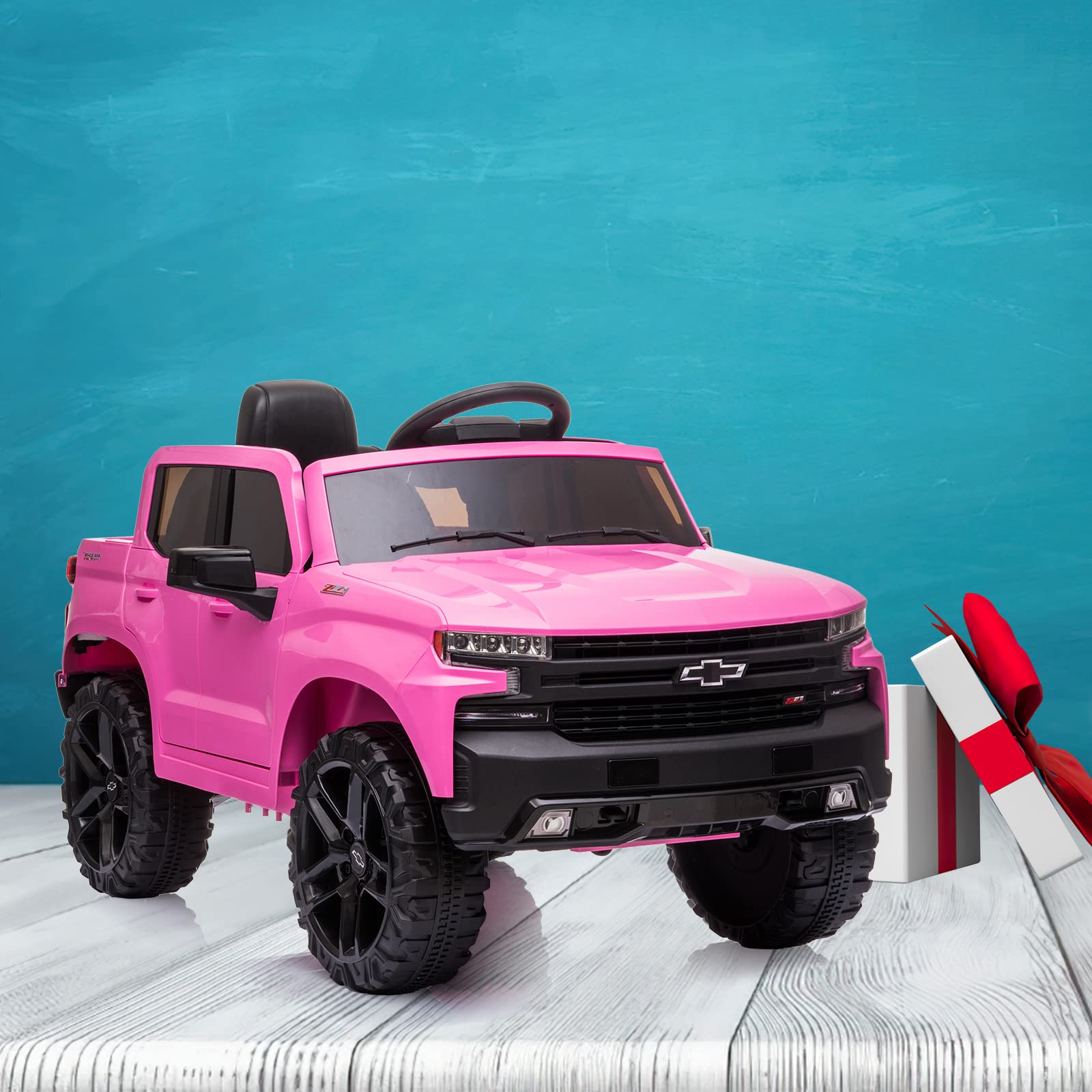 Alt View 6. GARVEE - Licensed Chevrolet Silverado 12V Kids Ride On Truck, Remote Control, Bluetooth, LED Lights,Electric Vehicle for Toddlers - Pink.