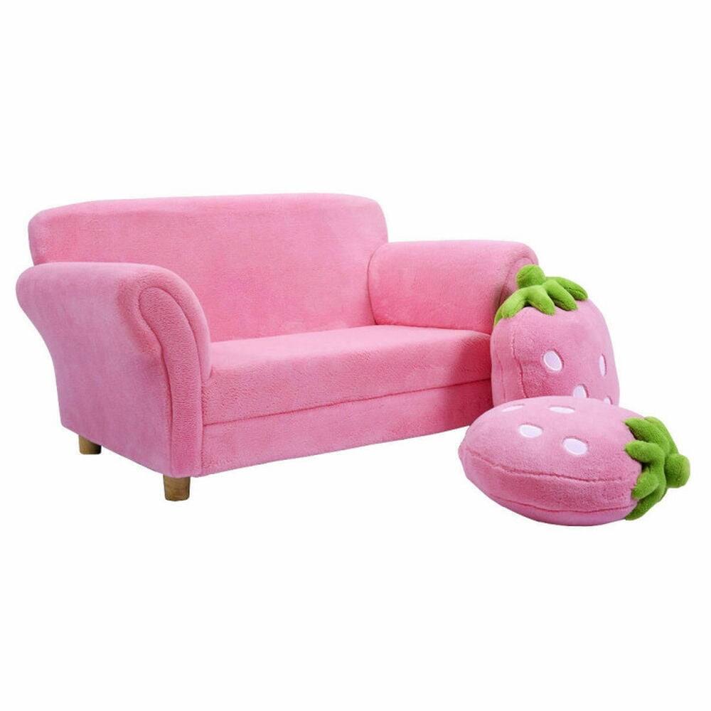 Left. Pefilos - BL/PI Kids Strawberry Armrest Chair Sofa-Pink, Kids Couch for Kids - Pink.