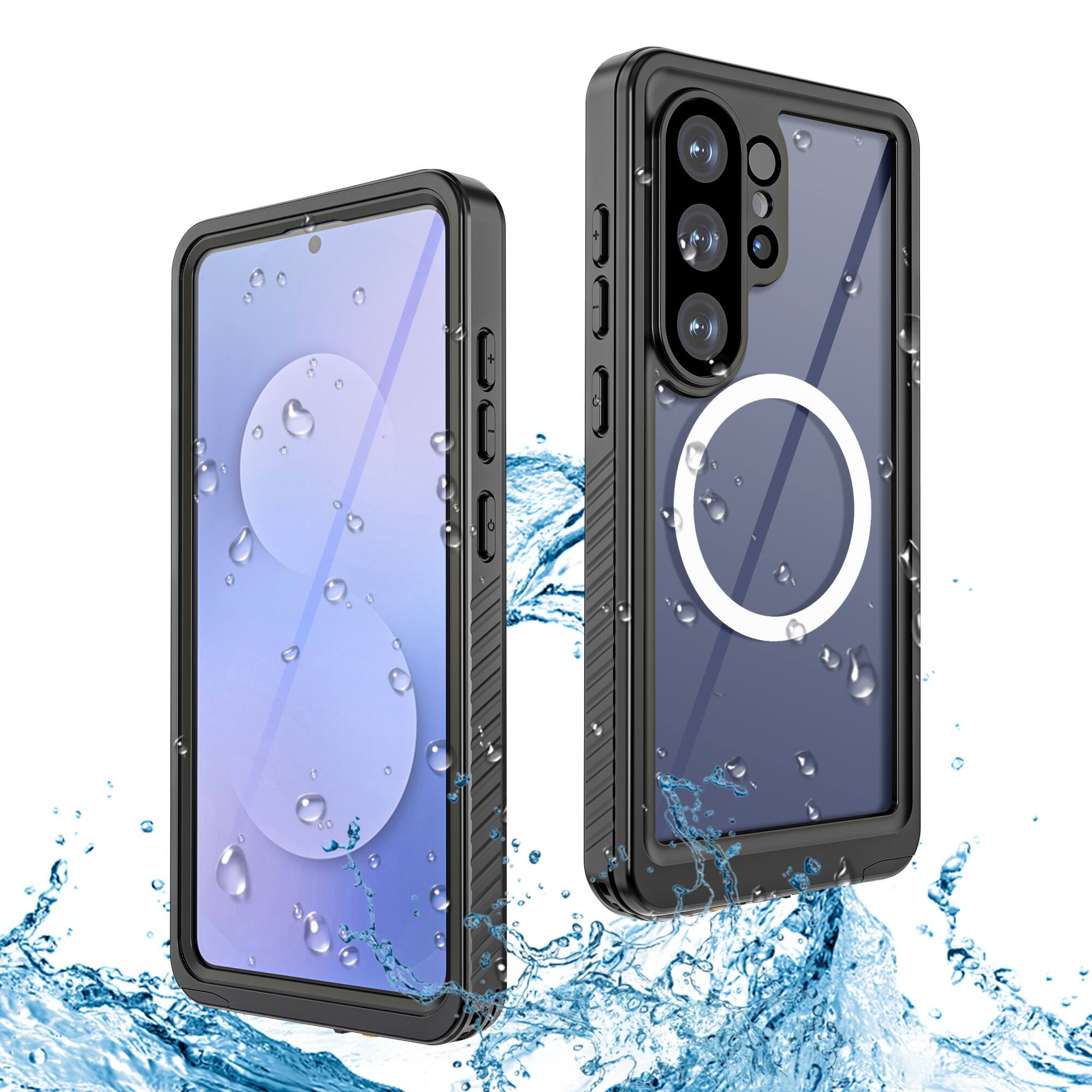 Front. Dteck - Waterproof Magnetic Case for Samsung Galaxy S26 Ultra Full-Body Shockproof Clear Cover with Built-in Screen Protector - Black.