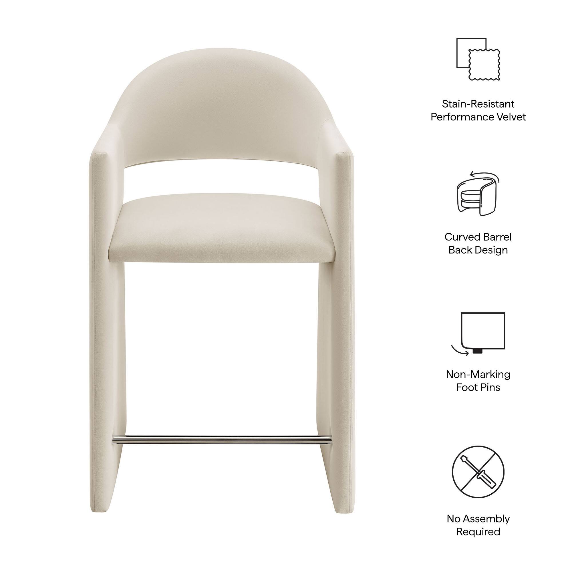 Stain-Resistant Performance Velvet  
Curved Barrel Back Design  
Non-Marking Foot Pins  
No Assembly Required