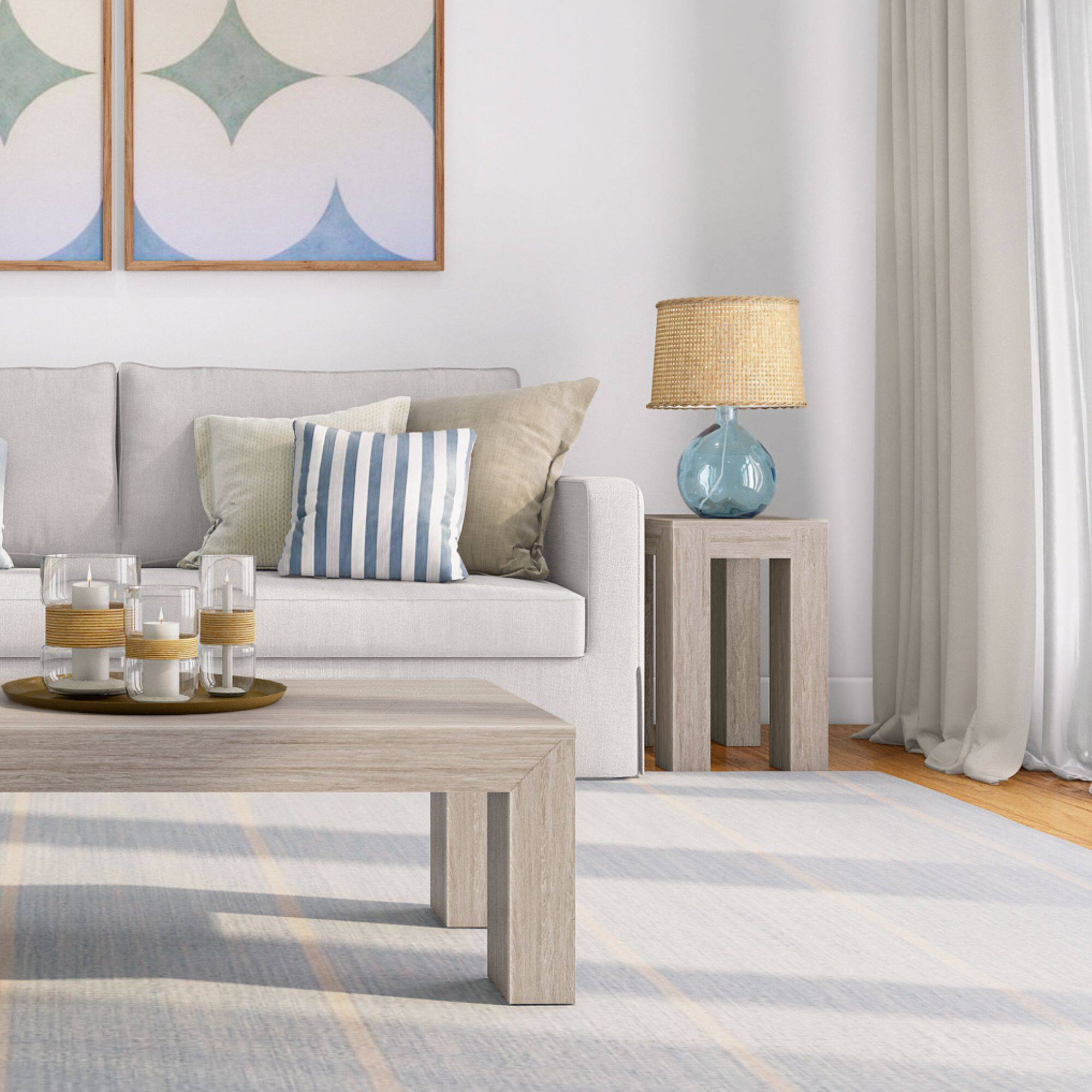 Alt View 5. Plank+Beam - Modern Rectangular Side Table (25in x 15in / 630mm x 375mm), Seashell Wirebrush - Seashell Wirebrush.