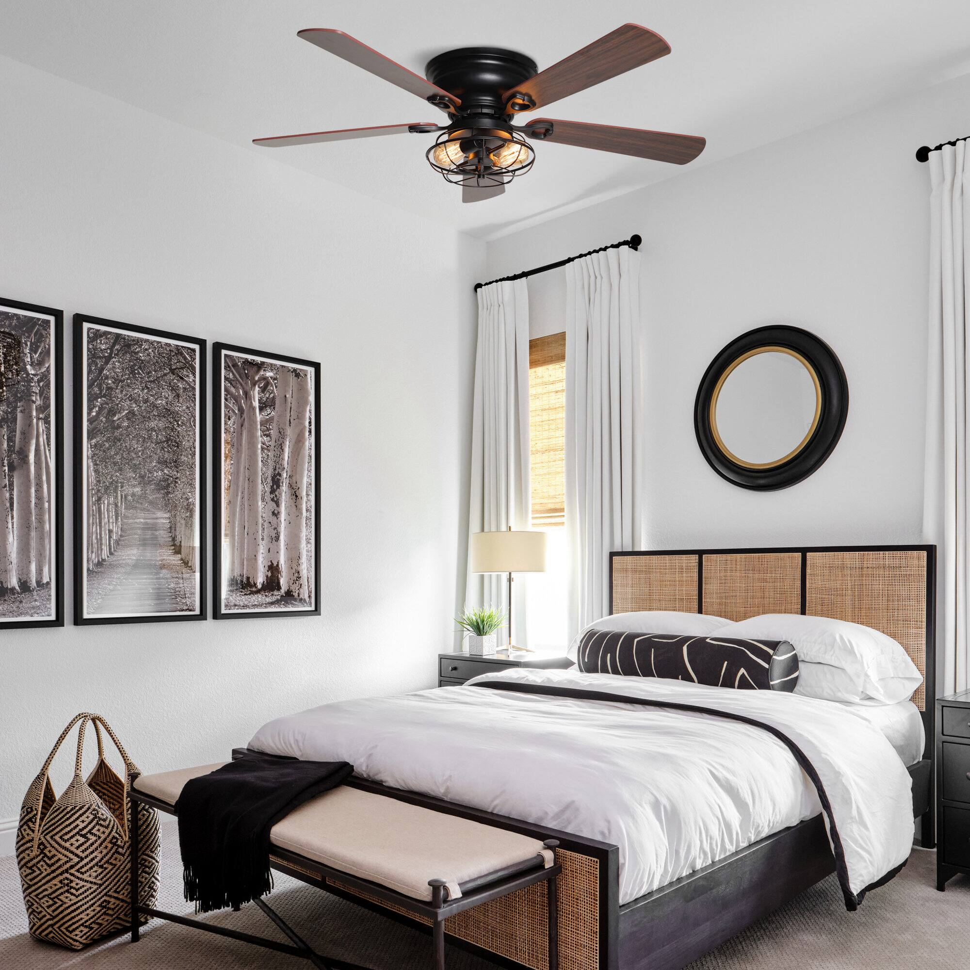 Left. Parrot Uncle - 48" Matte Black Industrial 2-Light Ceiling Fan with Remote - Matte Black.