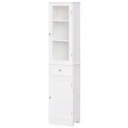 Kleankin - Slim Bathroom Storage Cabinet, Tall Bathroom Cabinet, Narrow Linen Tower with Acrylic Door, Drawer and Shelves - White