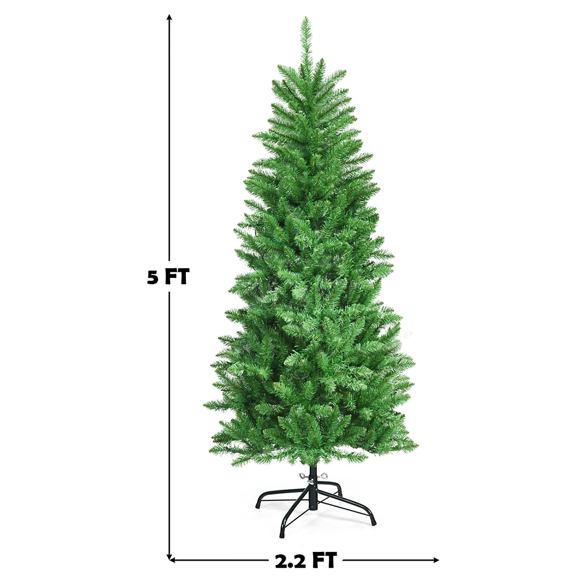 Alt View 14. Costway - 5Ft Pre-lit Artificial Pencil Christmas Tree Hinged Fir PVC Tree /150 LED Lights - Green.