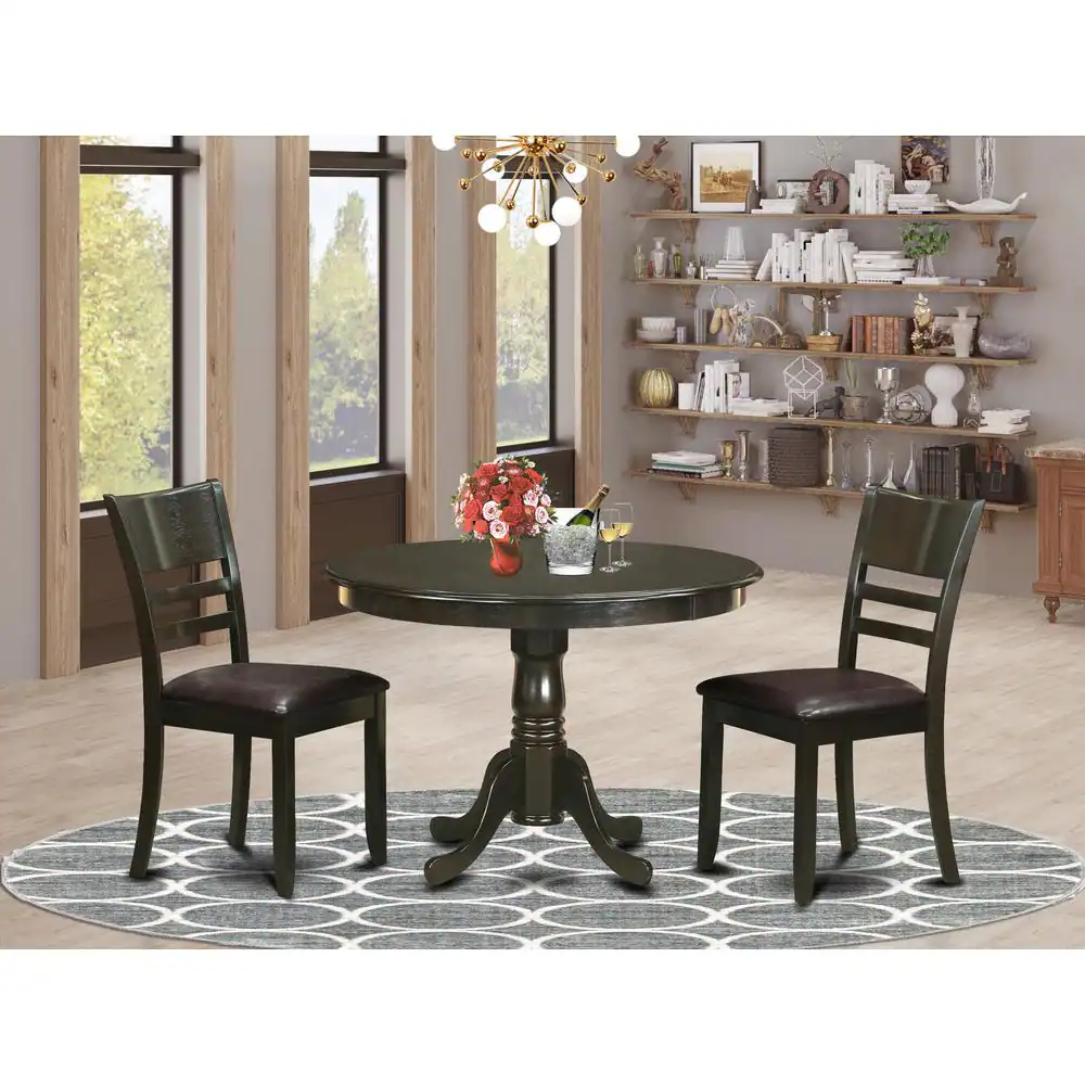 Back. East West Furniture - 3 PC Kitchen nook Dining set-Dining Table and 2 dinette Chairs - Cappuccino.