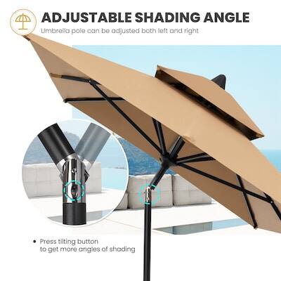 ADJUSTABLE SHADING ANGLE  
Umbrella pole can be adjusted both left and right  
Press tilting button to get more angles of shading