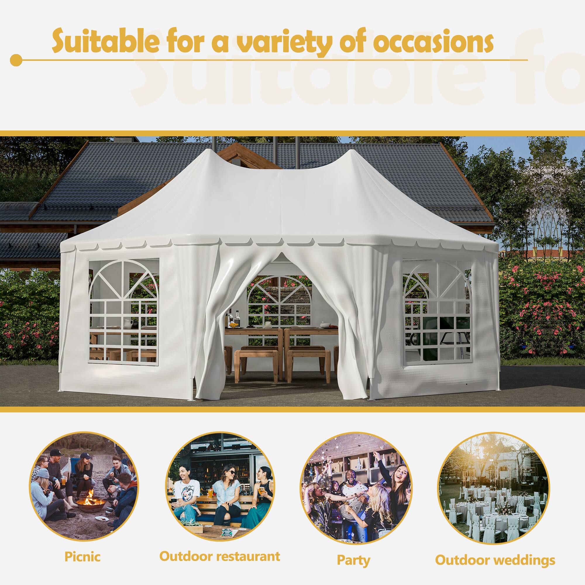 Suitable for a variety of occasions

- Picnic
- Outdoor restaurant
- Party
- Outdoor weddings