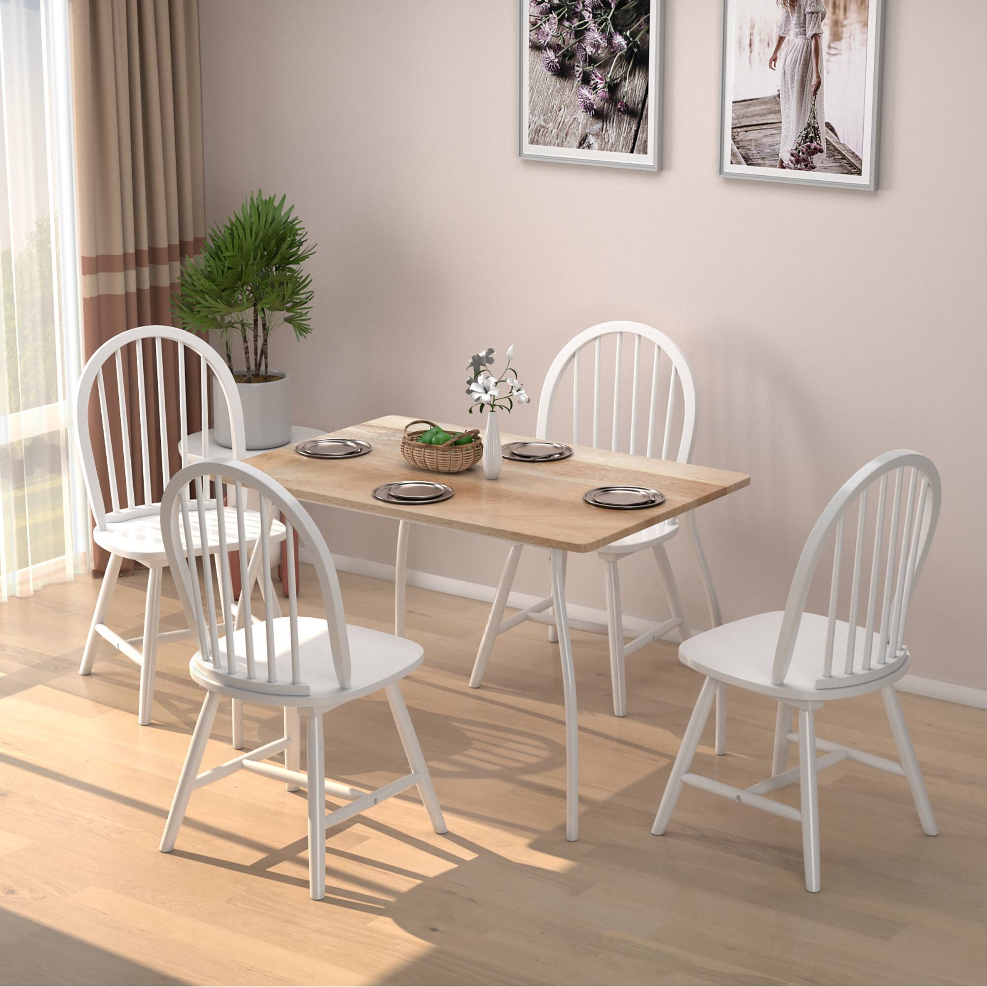 Angle. Costway - Set of 4 Vintage Windsor Dining Side Chair Wood Spindleback Kitchen Room - White.