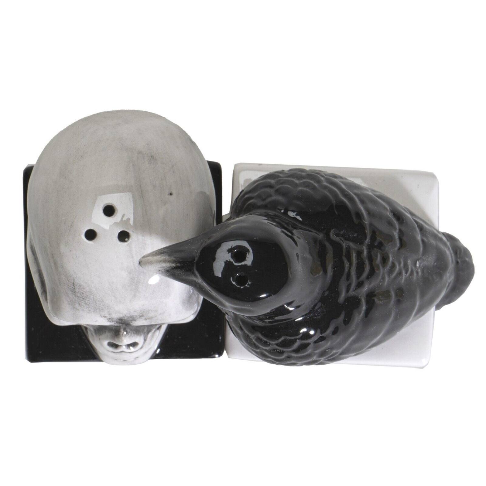 Back. Pacific Trading - Quoth The Raven Halloween Ceramic Salt and Pepper Shakers Set - Multicolor.