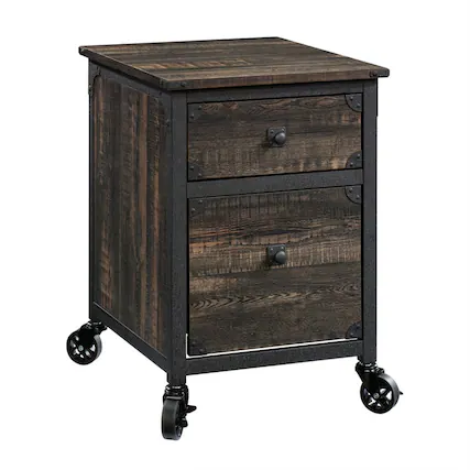 Front. HTUTWOO - File Pedestal with Smooth-Glide Drawer for Office - Mobile Metal Cabinet, Letter-Size File Storage,Dark Oak Brown Finish - Brown.
