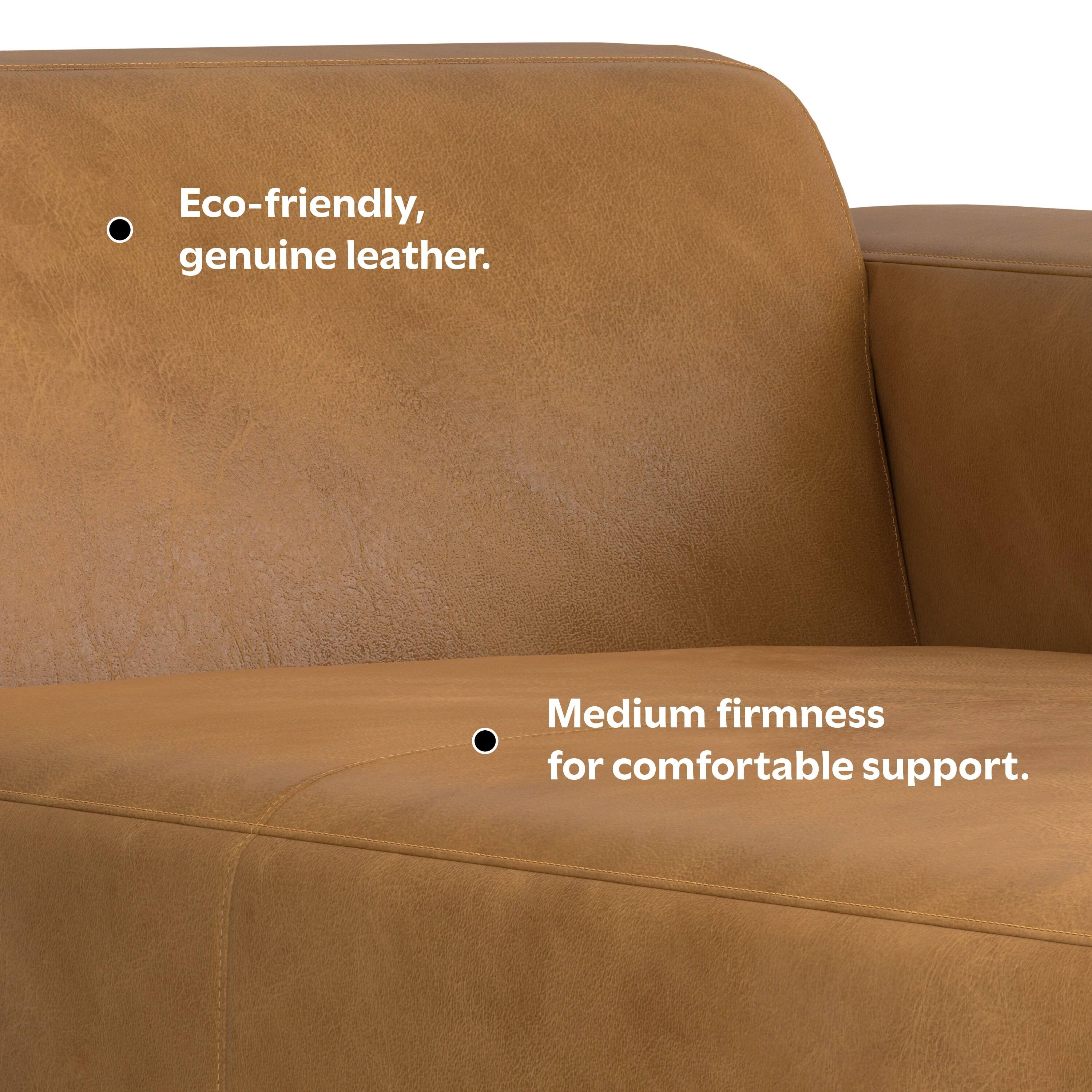 Eco-friendly, genuine leather.  
Medium firmness for comfortable support.
