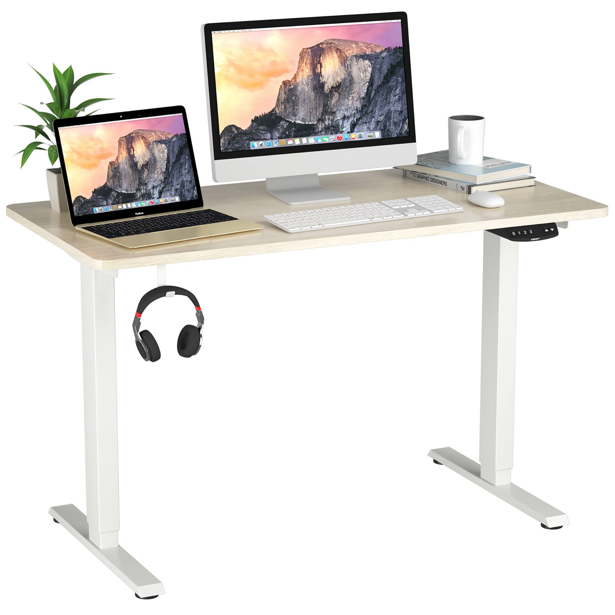 Costway - 48" x 24" Electric Adjustable Standing up Desk Dual Motor w/ Controller - White,Natural