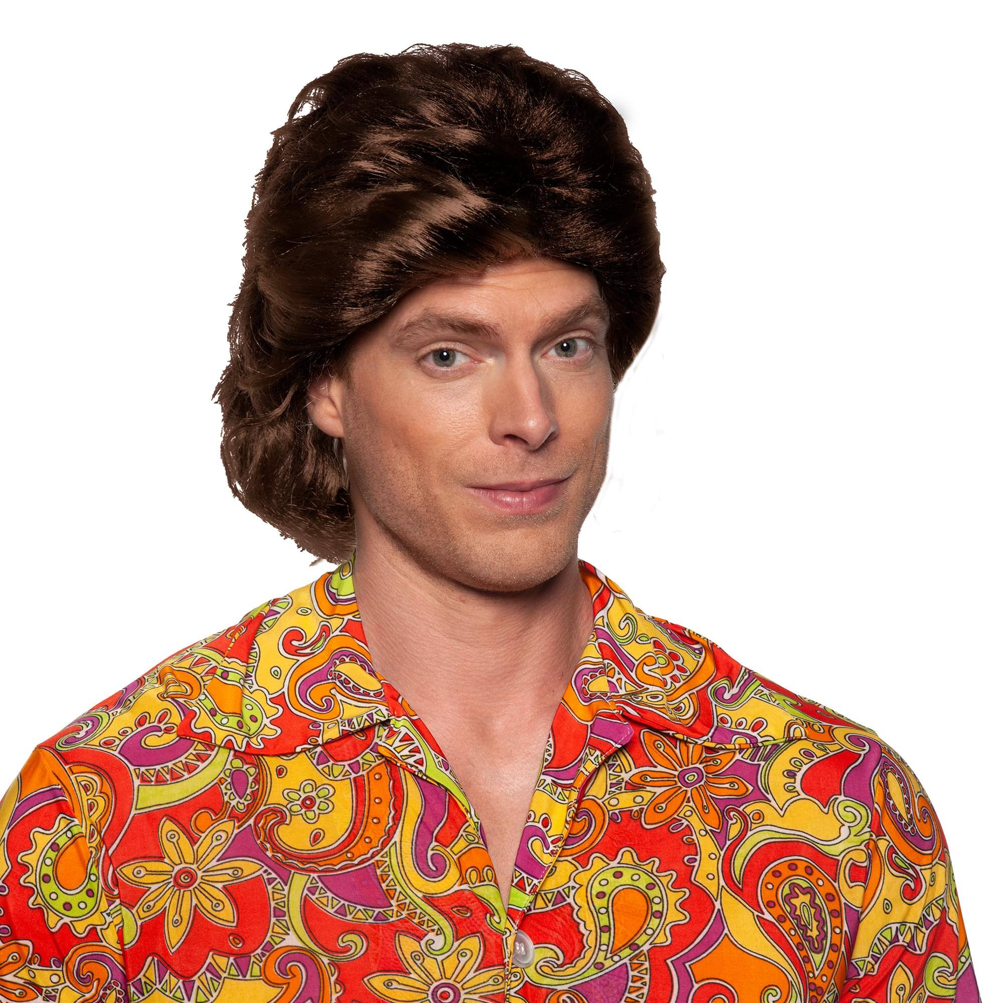 Front. Underwraps - 70's Disco Adult Costume Wig | Brown - Brown.
