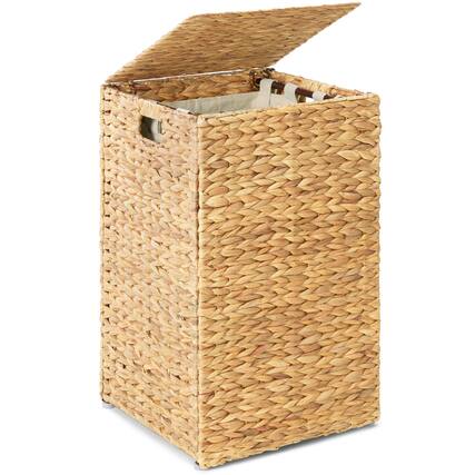 Front. Best Choice Products - Best Choice Products Small Laundry Hamper W/ Lid, Handwoven Laundry Basket, W/ Washable Liner & Handles - Natural - Natural.