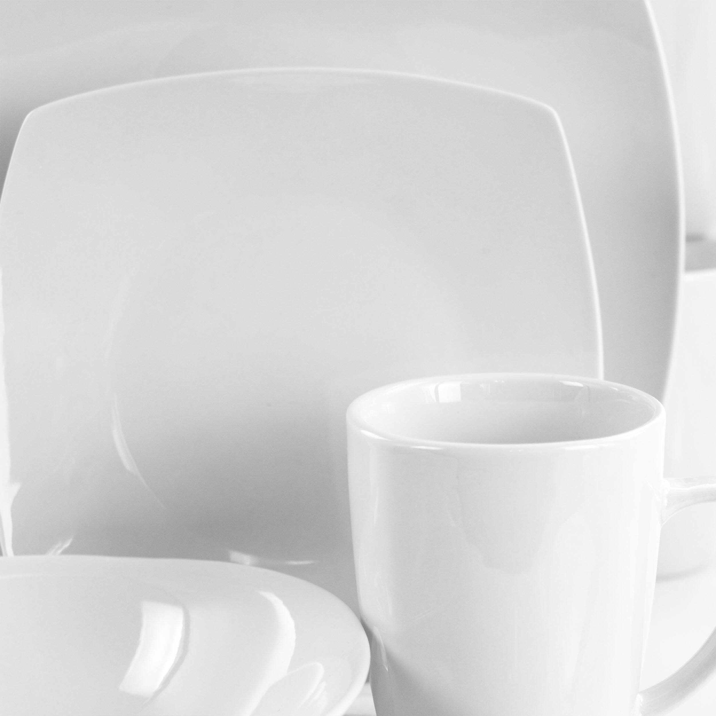 Alt View 5. Elama - Elama Bishop 16 Piece Soft Square Porcelain Dinnerware Set in White - White.