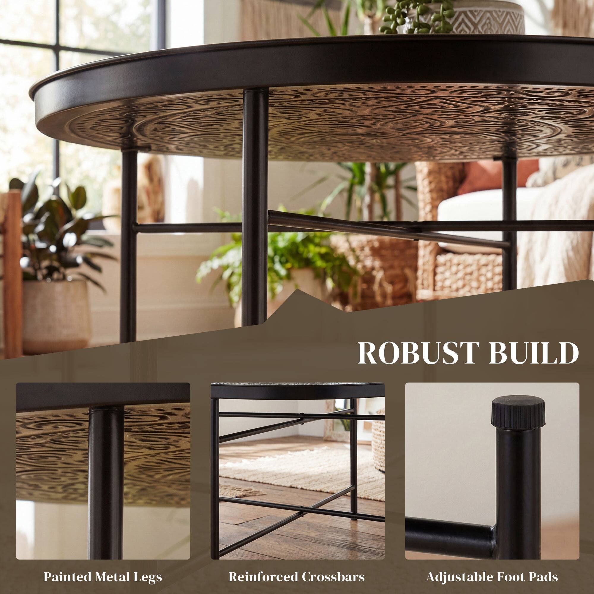 ROBUST BUILD  
Painted Metal Legs  
Reinforced Crossbars  
Adjustable Foot Pads