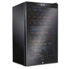 Ivation - 33 Bottle Freestanding Wine Refrigerator, Dual Zone Wine Fridge with Lock - Black