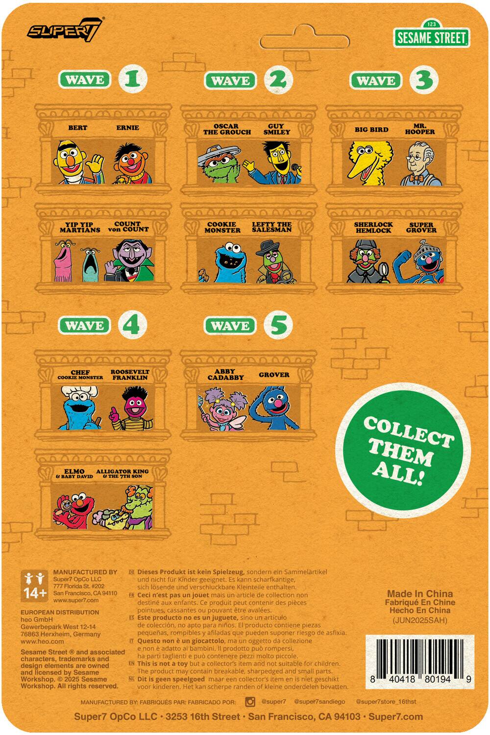 Super7 Sesame Street ReAction Figures Wv5 Grover COLLECTIBLES