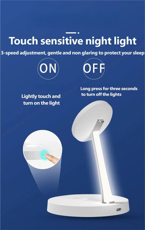 Touch sensitive night light  
3-speed adjustment, gentle and non glaring to protect your sleep  

ON  
Lightly touch and turn on the light  

OFF  
Long press for three seconds to turn off the lights