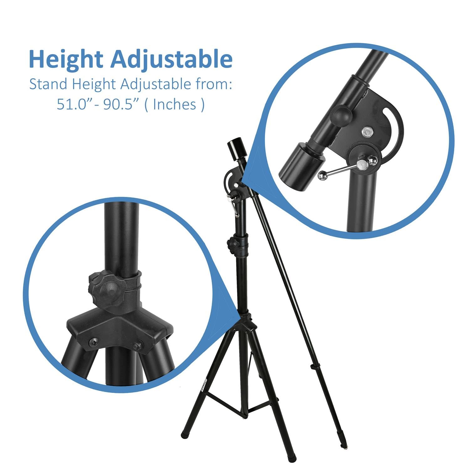 Height Adjustable  
Stand Height Adjustable from: 51.0" - 90.5" (Inches)