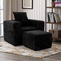 Front. Roomtec - Boneless chair with ottoman Single Sofa with Pillow Modern Corduroy Lounge Sofa for Living Room No Assembly Required - Black.