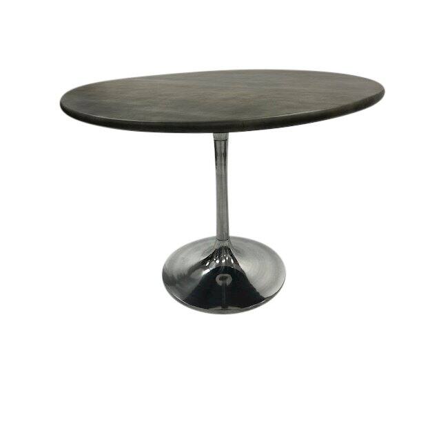 Front. Carolina Chair & Table - Alden Wood Top 36" Round Dining Table - Fog Gray Top - Chrome Base - Grey.