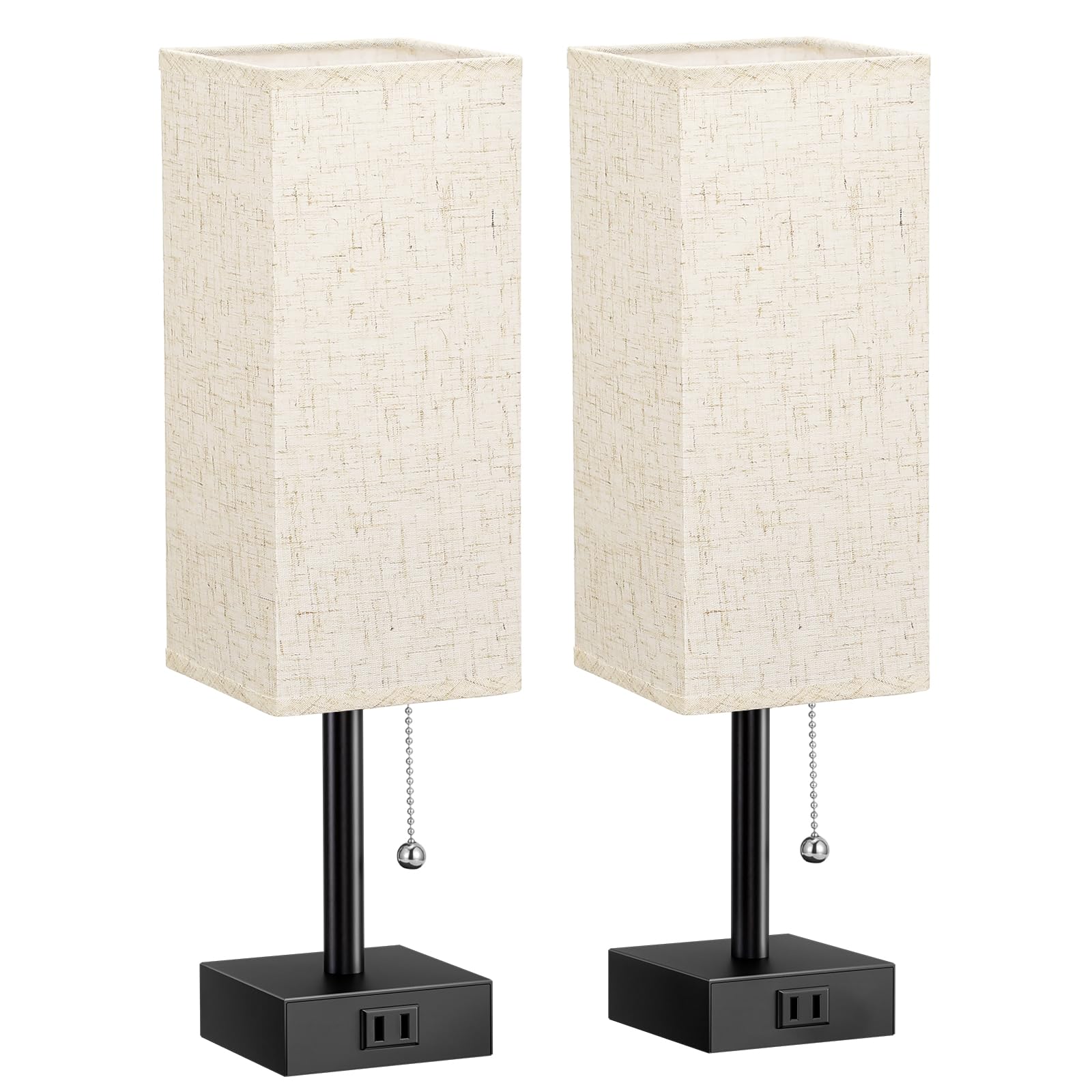 Alt View 6. Earthley Blooms - Bedside Table Lamps For Bedroom Set Of Small Rectangular Nightstand Lamp With Ac Outlet Charging Port Col - White & Gold 14.7In.