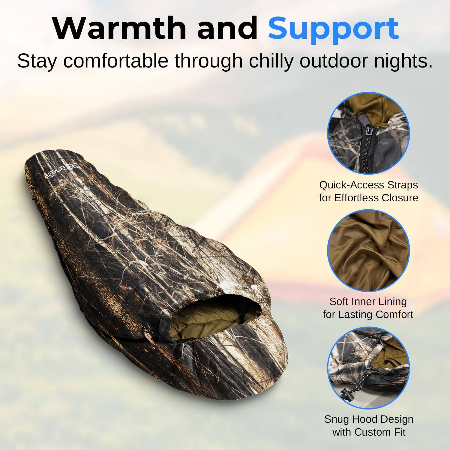 Warmth and Support  
Stay comfortable through chilly outdoor nights.  

- Quick-Access Straps for Effortless Closure  
- Soft Inner Lining for Lasting Comfort  
- Snug Hood Design with Custom Fit