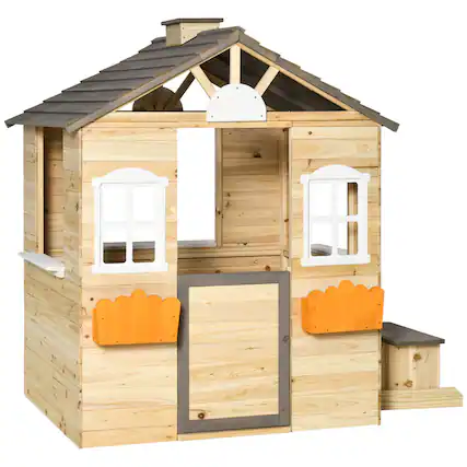 Front. TinyHomie - Wooden Playhouse for Kids Outdoor Garden Pretend Play Games Adventures Cottage for 3-7 Years Old.