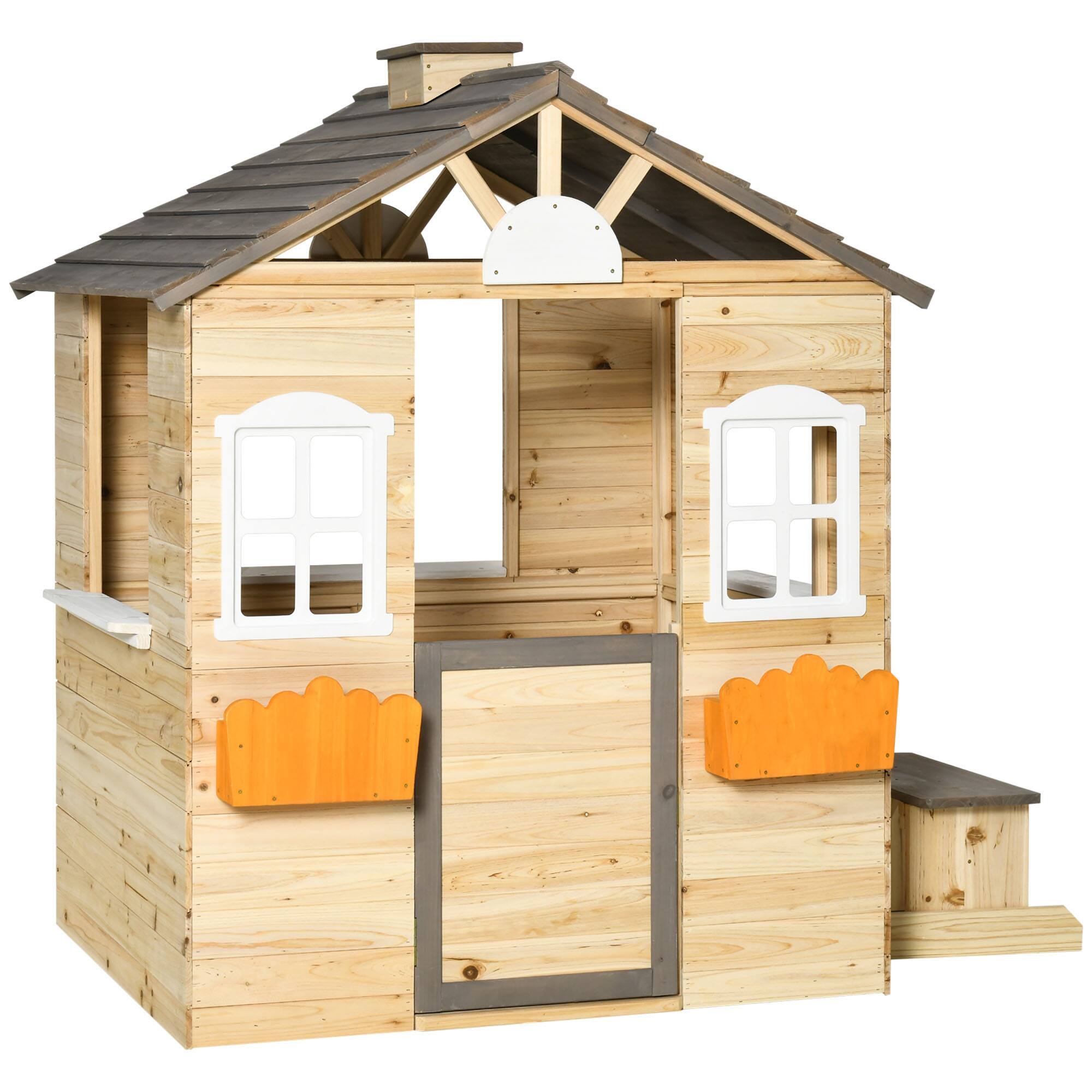 Front. TinyHomie - Wooden Playhouse for Kids Outdoor Garden Pretend Play Games Adventures Cottage for 3-7 Years Old.