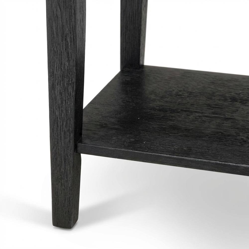 Left. FurniFact - Black Wood Nightstand with 2 Drawers for Bedroom - Wire Brushed Black.