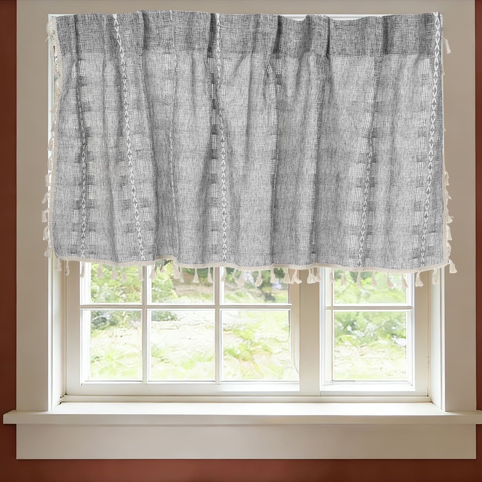 Unique Bargains - Curtain Valances, 18"x52" Semi Sheer w/Hook for Small Windows Living/Bed/Bath/Kitchen, Set of 1 Panel - Dark Gray