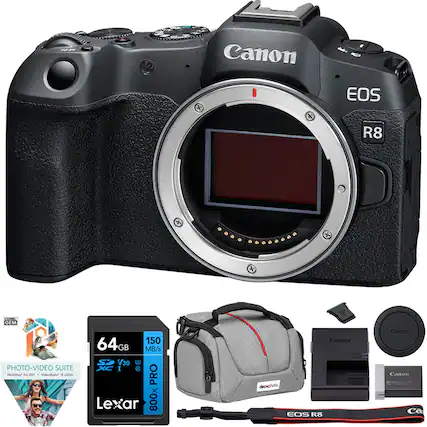 Canon EOS R8
64GB Lexar 800x PRO SDXC UHS-II V30 150MB/s
Canon OEM PHOTO-VIDEO SUITE
decphoto