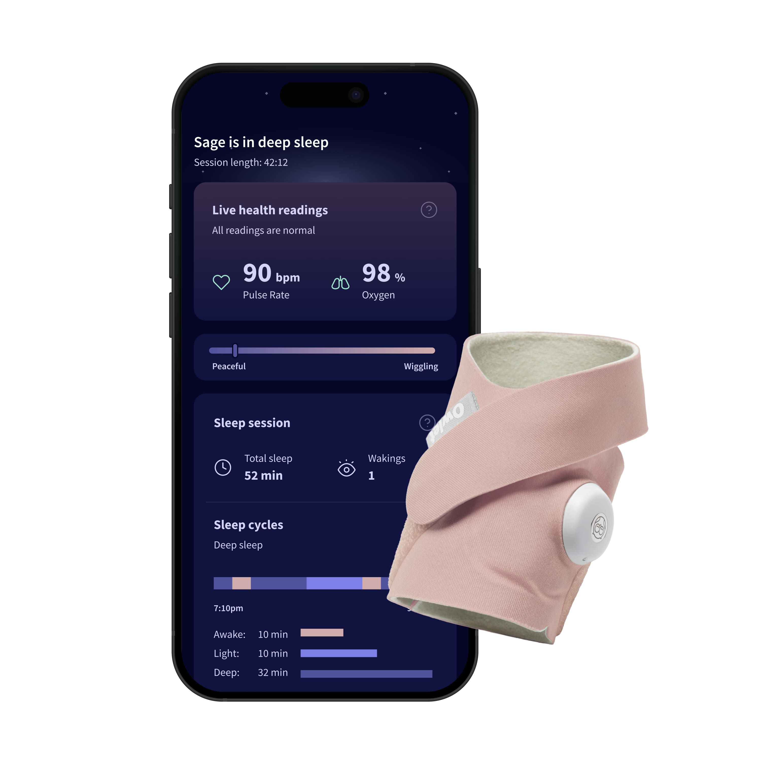 Owlet - Dream Sock – Smart Wearable Baby Monitor with Live Heart Rate & Oxygen Alerts - Dusty Rose - Front_Zoom