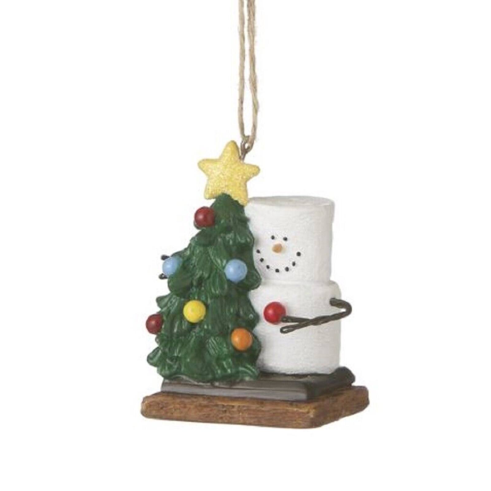 Ganz - Smores Marshmallow Snowman With Tree Snowman Resin Holiday Christmas Ornament 2.5 inch - White