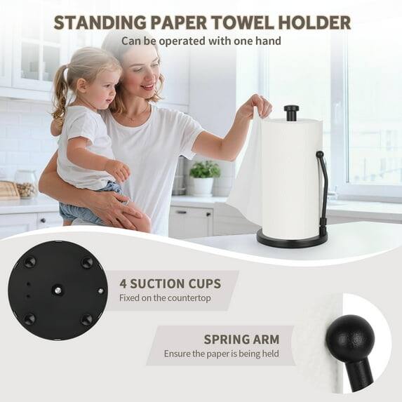 STANDING PAPER TOWEL HOLDER  
Can be operated with one hand  

4 SUCTION CUPS  
Fixed on the countertop  

SPRING ARM  
Ensure the paper is being held