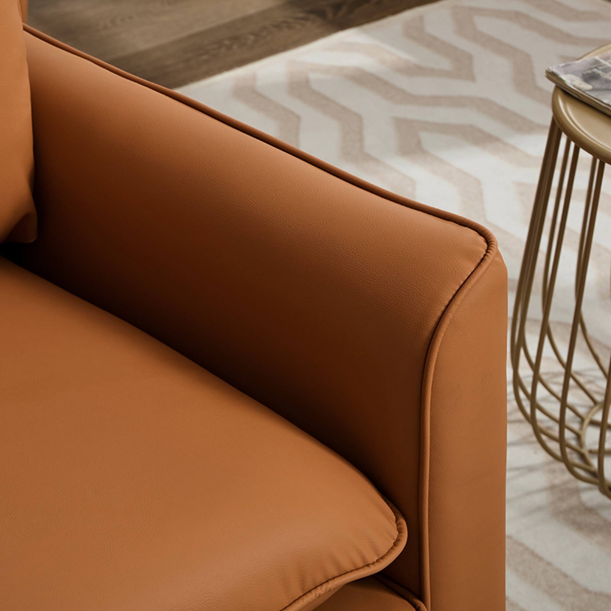 Alt View 4. GOODSILO - Nordic Retro Light Luxury Leather Upholstered Sofa Chair for Living Room, Bedroom, or Balcony - Brown.