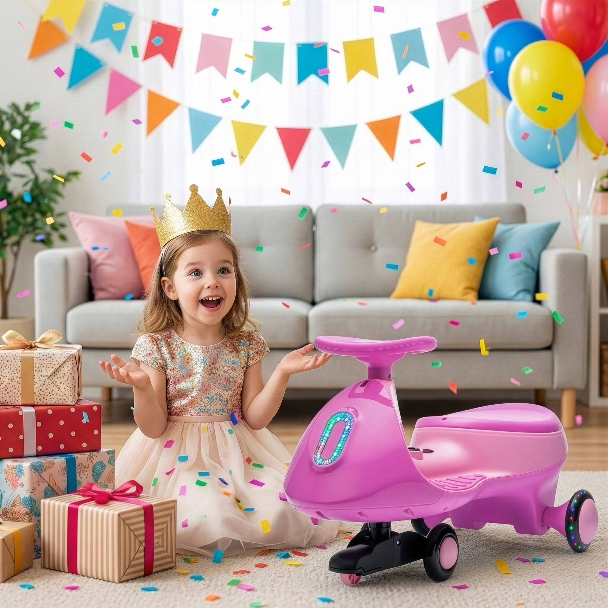 Alt View 7. Winado - 12V Electric Wiggle Car with Pedal for Kids, 2 Speed Ride-On Car Toy, 2 in 1 Rechargeable Battery, Anti-Rollover - Pink.