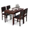 Front. Costway - 5 PCS Dining Table Set for 4 w/Rubber Wood Legs Upholstered Seat Padded Backrest - Brown.