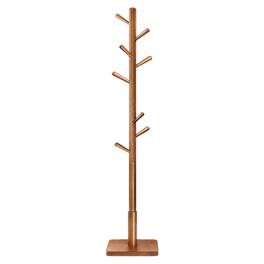 Songmics Home - Solid Wood Coat Rack, Free Standing Hall Coat Tree with 8 Hooks, 3 Height Options, for Coats, Hats, Bags, Purses - Dark Walnut