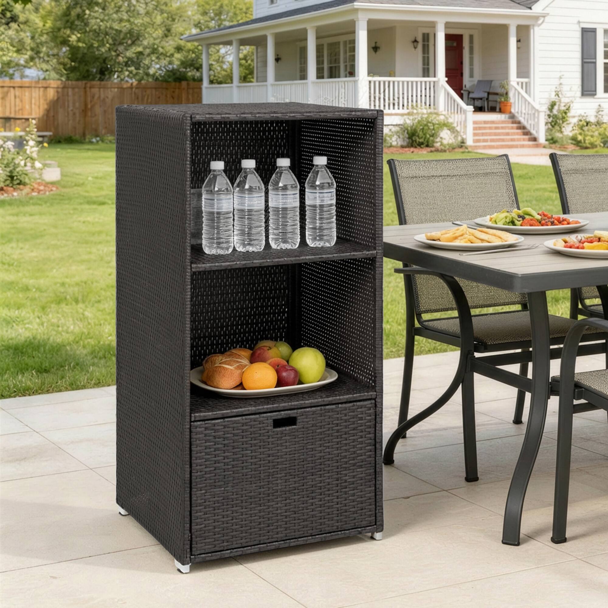 Alt View 7. Outsunny - Pool Towel Rack, Water-Resistant PE Plastic Rattan Wicker Storage Organizer, 2 Shelves - Brown.