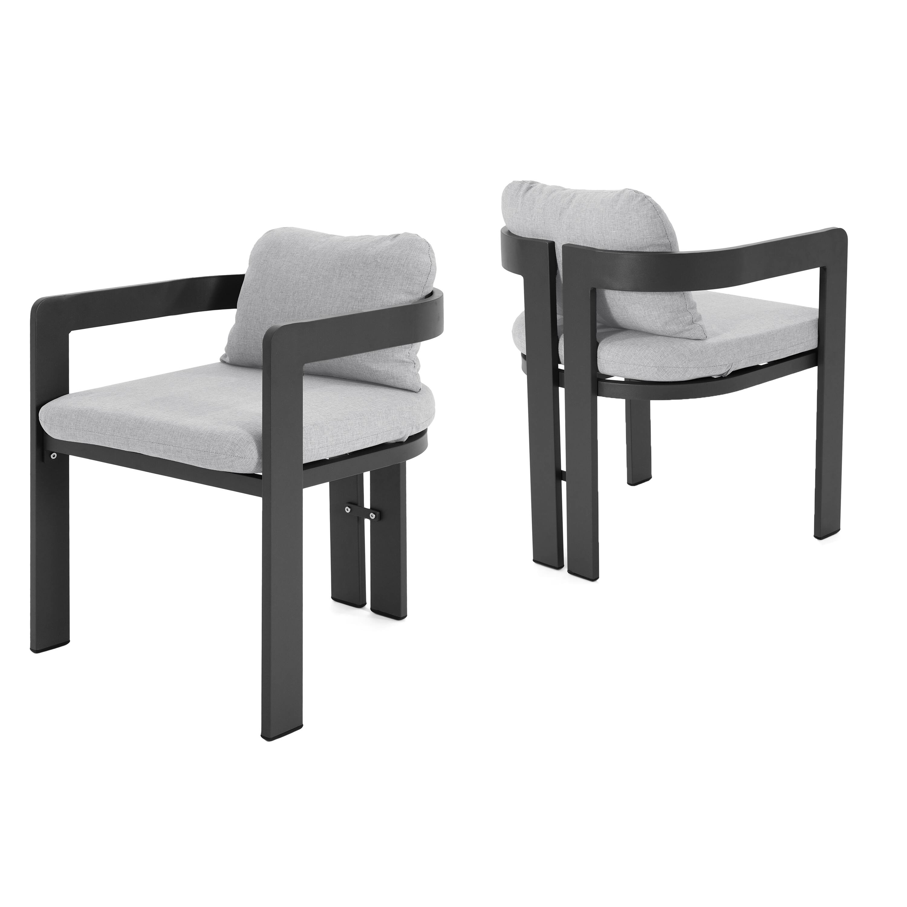 Angle. Mondawe - Set of 2 Patio Outdoor Aluminum Dining chair with Cushion - Black+Grey.
