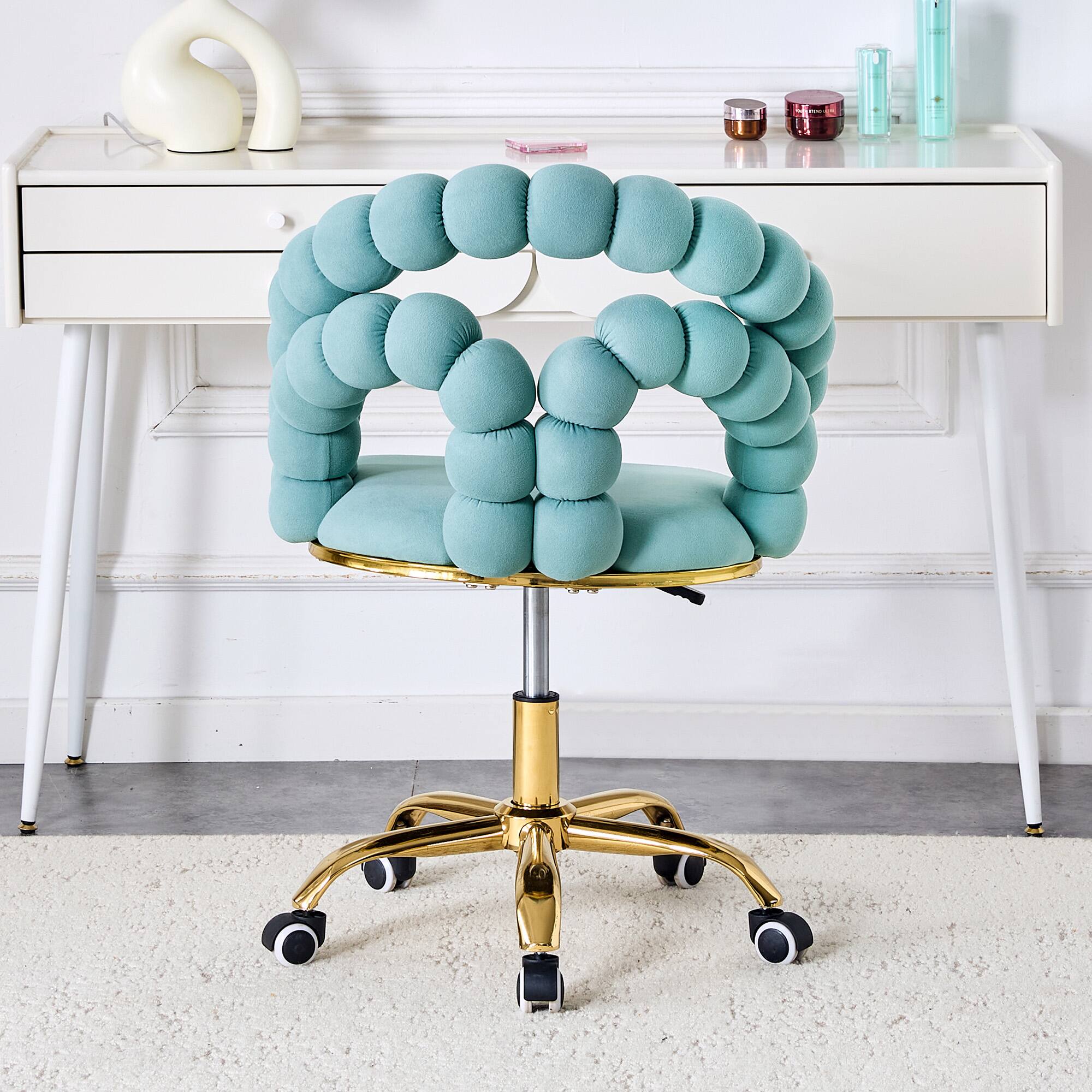 Left. Loheer - Loheer- Bubble Chair Teal Velvet Office Chair for Home Office and Vanity, Gold Rolling Accent Chair, 2.82 ft - Gold,Teal.