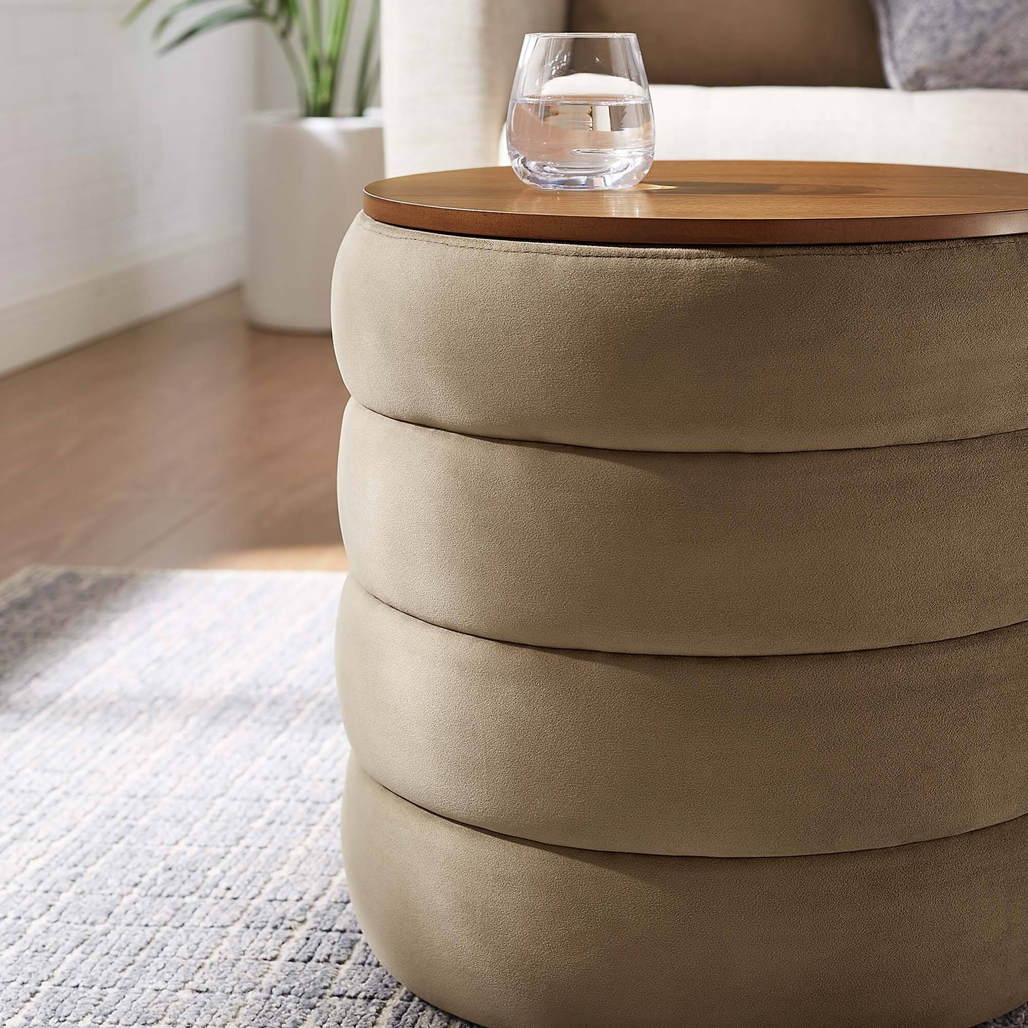Alt View 2. Modway - Mezzo Round Performance Velvet Storage Ottoman by Modway - Taupe.